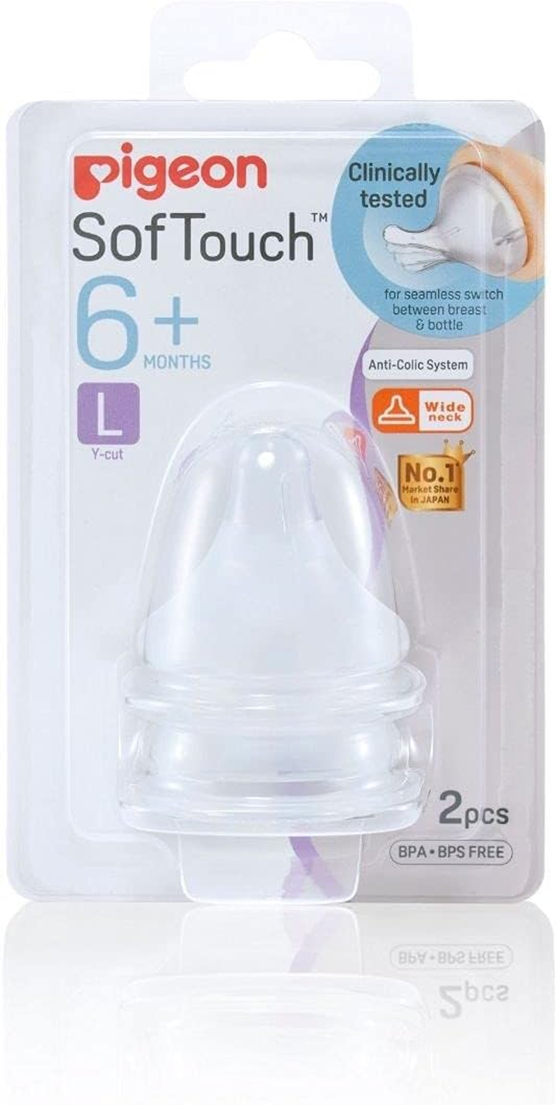 Pigeon Softouch Peristaltic plus Teat for 6+ Months Babies, (L), BPA & Bps-Free, 2-Pack image number 6