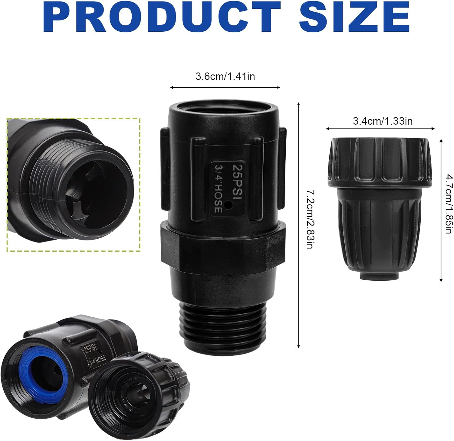 2 Sets Drip Pressure Regulator Faucet Adapter Kit, 3/4" FHT X 3/4'' MHT Water Pressure Regulator 1/2" Drip Line Adapter for Drip Irrigation Systems (25 Psi) image number 3