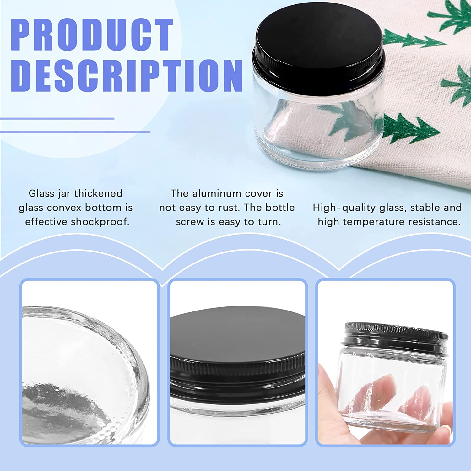 Glarks 15 Pack 2Oz Glass Jars with Lids, round Clear Glass Jars with Inner Liner and Black Lids for Storing Creams, Beauty Products, Cosmetic and Ointments - White image number 5