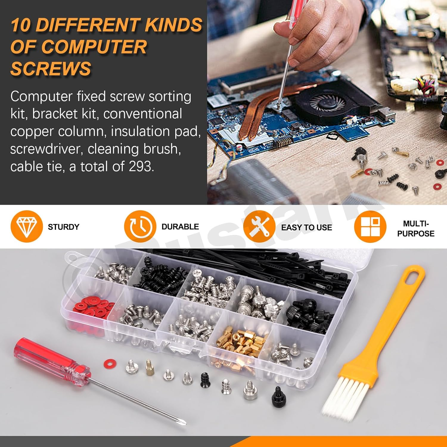 293Pcs Computer Screws Assortment Kit Motherboard Standoffs Screws Set PC Screws Kit for Universal Motherboard Hard Drive Computer Case Laptop Case Repair DIY Installation image number 6