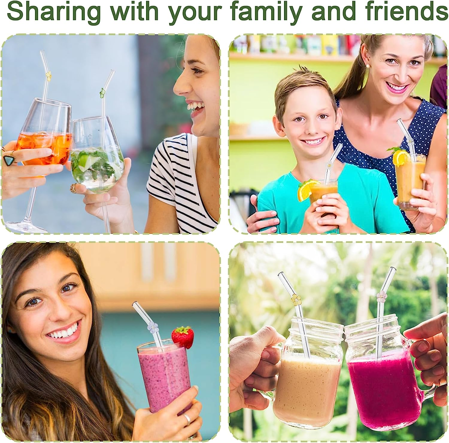 8Pcs Reusable Drinking Straws, Flower Glass Straws, Food Grade Reusable Straw with 2Pcs Cleaner Brush, Cute Clear Glass Straws with Design for Drinking Smoothies, Juices, Shakes, Cocktails image number 5