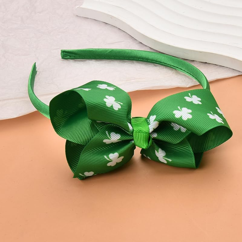 St Patrick'S Day Shamrock Headband for Girls Green Clover Hair Bow Accessories Bow-Knot Headbands Hairband Headpiece for St. Patrick'S Day Party Festival Bows for Hair image number 5