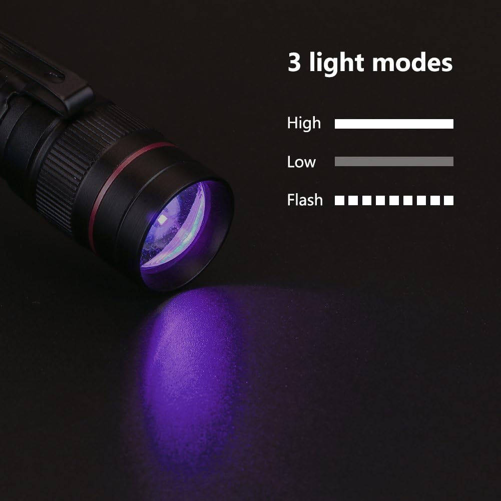 Vagocom LED Blacklight Ultraviolet Flashlight, 3 Modes Zoomable Black Light 395Nm UV Flash Light Detector for Dog Cat Pet Urine,Dry Stains,Work with Pet Odor Eliminator(1 Pack,Black,Battery Included)
