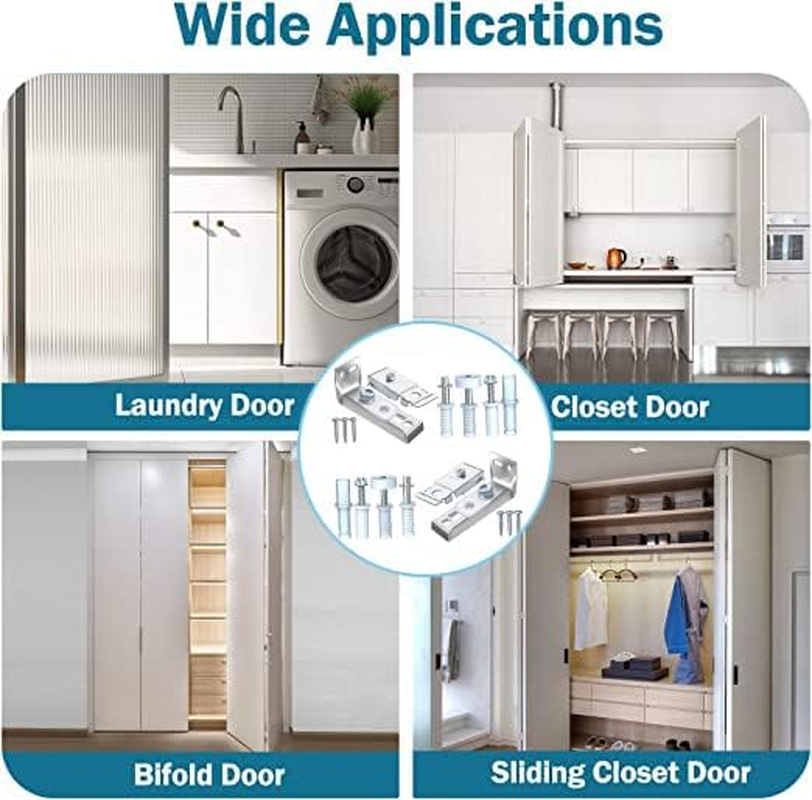 Bifold Door Hardware Kit, 2 Packs Pantry Closet Door Repair Kit Accordion Barn Folding Door Hardware Kit with 7/8" Guide Wheel Track, 3/8" Pivot, Include Bottom Pivots, Bracket & Guide Wheel Door image number 1