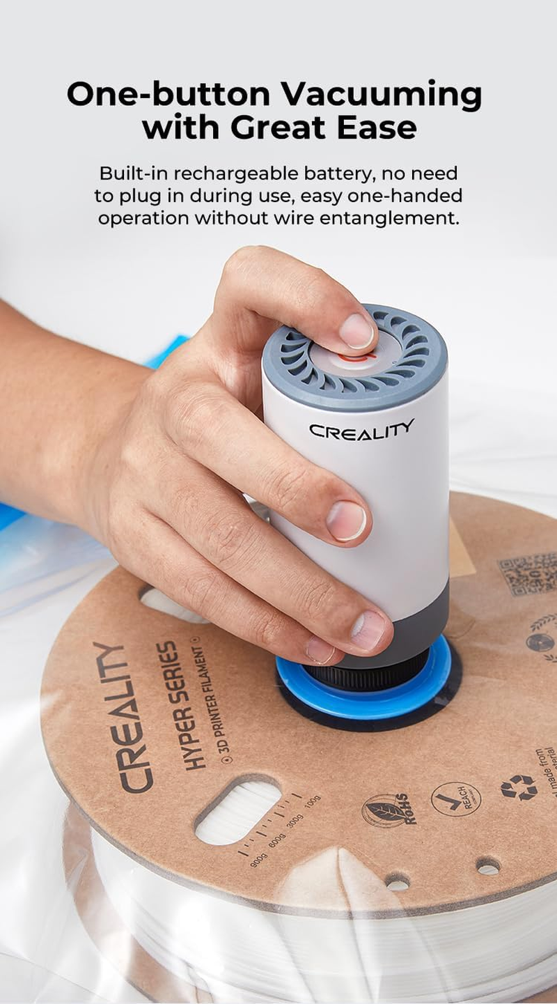 Creality Upgraded 3D Printer Filament Storage Bag Kit Prevent and Monitor Moisture PLA Storage Dry Bags (8 X Vacuum Sealed Bags,1 X Electric Vacuum Pump, 8 X Desiccant), 40X40Cm