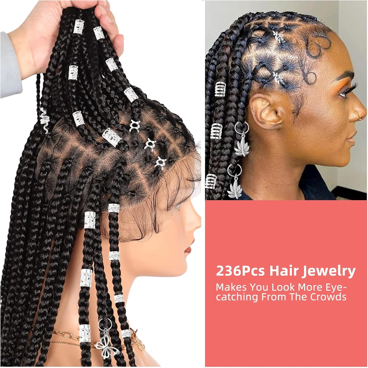 Pack of 236 Dreadlocks Jewellery, Hair Spiral Clips, Dreadlocks Accessories, Jewellery Hair Spiral Clips, a Variety of Fashion Styles, for Decorating Women'S and Men'S Hair - 236 Pieces image number 2