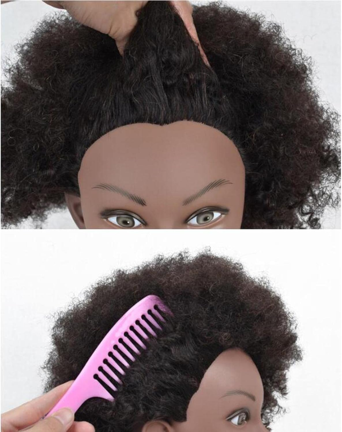 TOOYFUL Human Hair Hairdresser Cosmetology Afro Hair Manikin Head, Afro Light Black image number 2