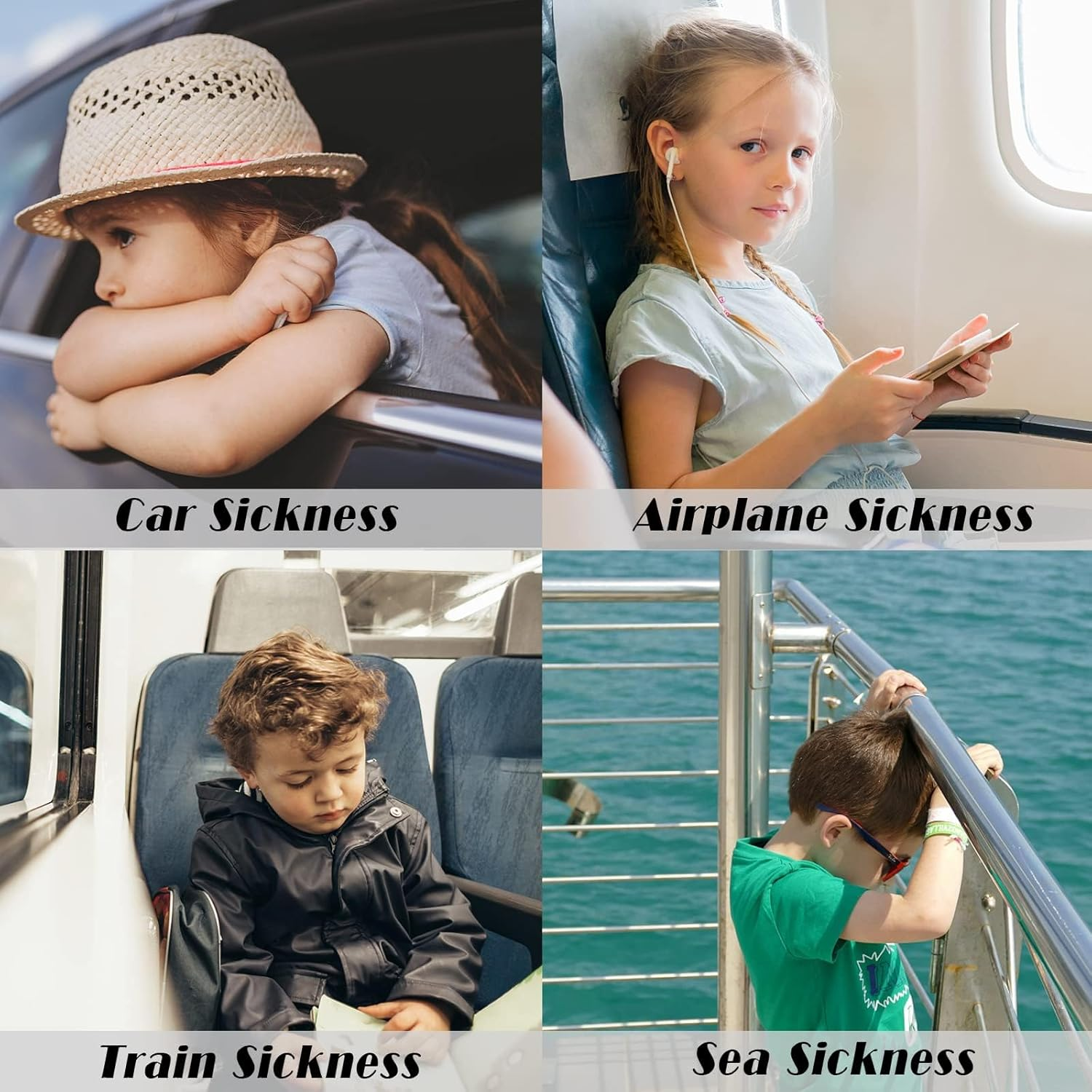 2 Pairs Motion Sickness Bands, anti Nausea Wristbands, Travel Sickness Relief Bands for Pregnancy Children Adults Sea Car Morning Sickness (Black+Grey) image number 4