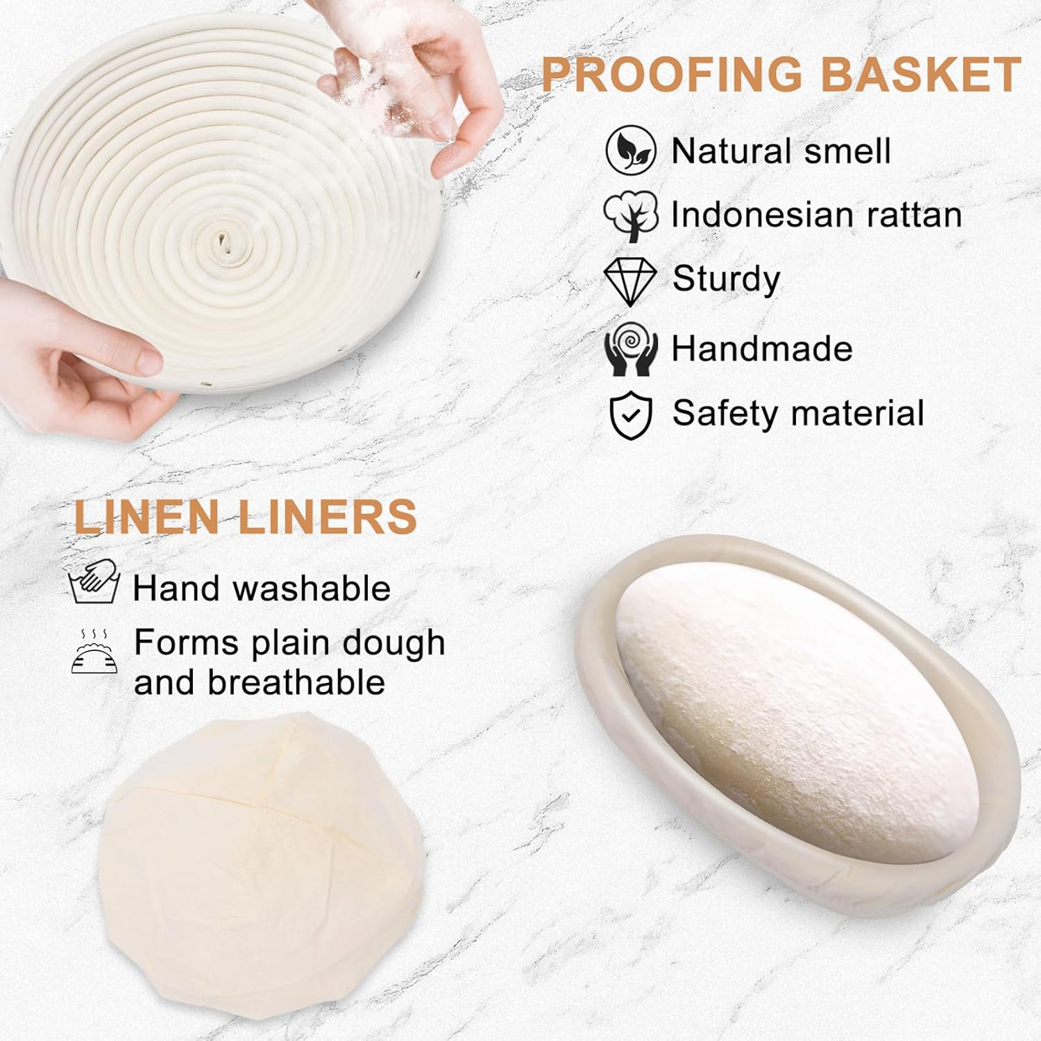 Toowood Sourdough Bread Proofing Basket 2 Pack, 22Cm round & 25Cm Oval Sourdough Banneton Basket, Bread Making Kit, Proofing Bowls for Sourdough Basket image number 3