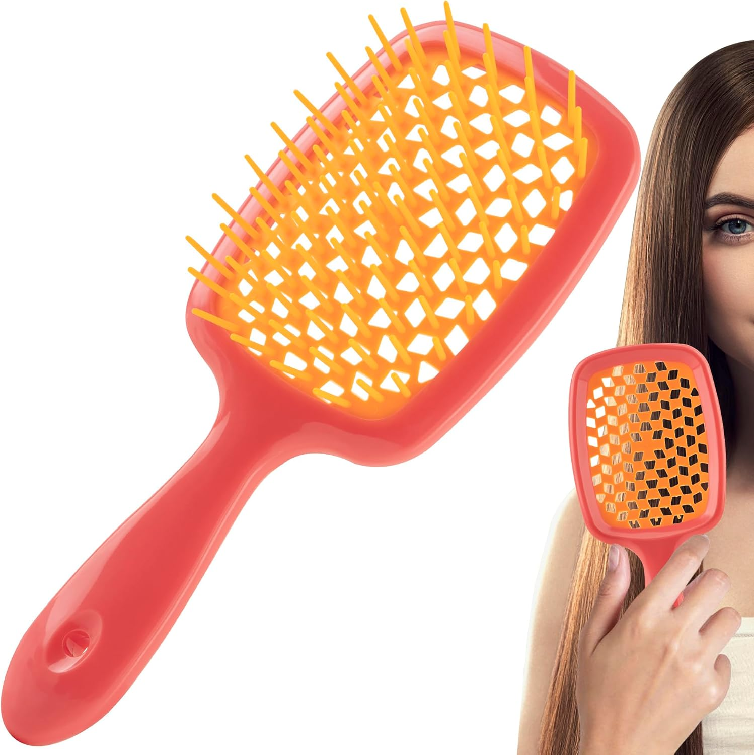 DODAMOUR Detangling Hair Brush, Vented Paddle Brush for Blow Drying and Scalp Massage, Square Scalp Massage Comb Ideal for Wet & Dry Hair, Suitable for Men and Women (Coral) image number 6