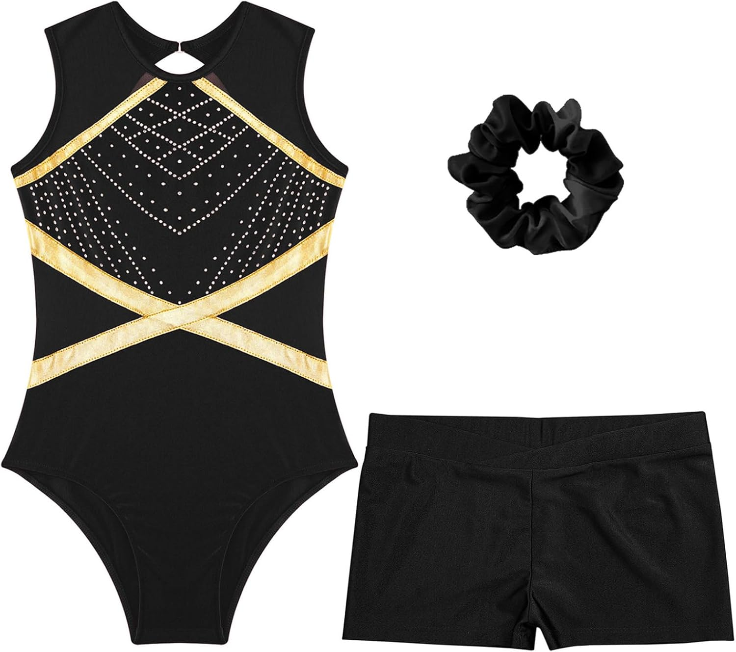 Miutii Gymnastics Leotards for Girls Rhinestones Unitards Biketards Shorts Set Biketards Tumbling Outfit image number 3