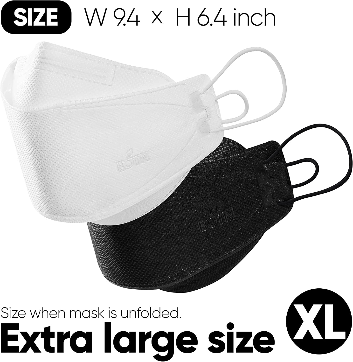 BOTN X-Large 10Pack KF94 Adult Protection and Safety Mask, Adjustable Strap and Domestic, Face-Comfortable 3D Design