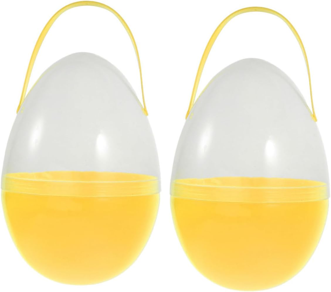 PLAFOPE 2 PC Jumbo Easter Egg Giant Plastic Eggs with Handles Large Containers Plastic Egg Shaped Buckets Baskets for Easter Hunt Party Favor Decoration Yellow