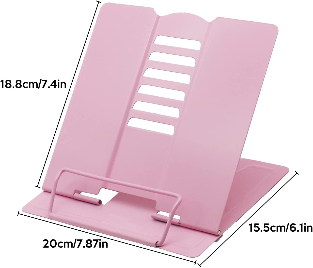 Desk Book Stand Worthplanet Metal Reading Rest Book Holder Lightweight Bookstand with 6 Adjustable Angles and Paper Page Clip for Textbook, Recipe, Magazine, Paper Tablet W160002 (Pink) image number 2