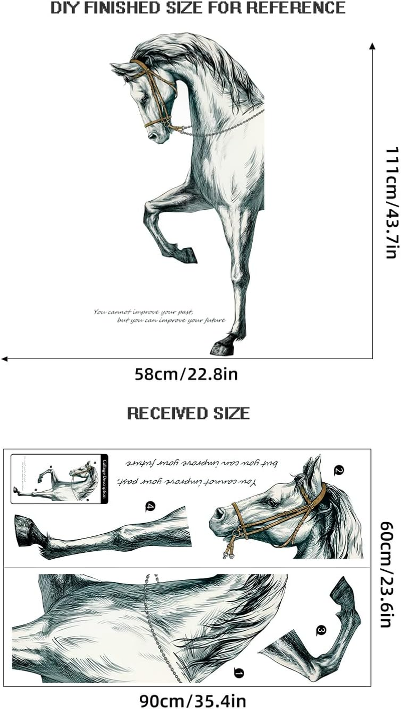 Vinyl Painted Horse Glacier Wall Decals Animals Pattern Peel and Stick Stickers Home Decor Living Room Bedroom Hall Door Staircase Decorations Removable Posters, Grey, 23.6''X35.4'' image number 6