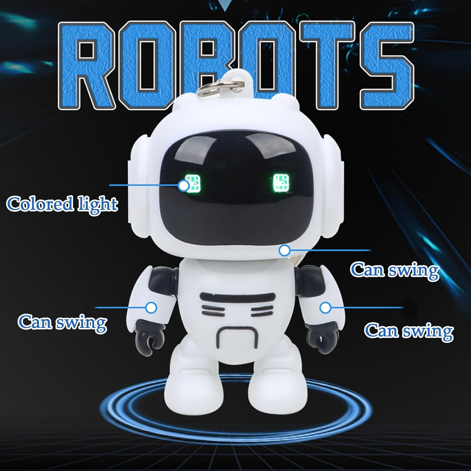 Robot Keychain,Joint Movable Robot Keyring - Glowing Eyes Design Keychains for Backpacks | for Women Men Bag Schoolbag Handbag Home Car Travel - White image number 6