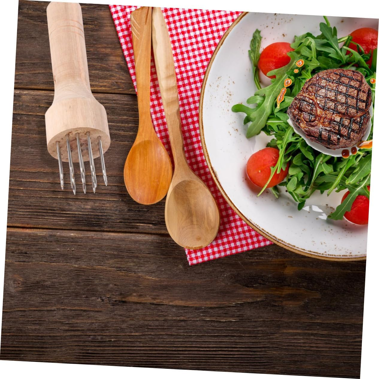 OFFSCH Meat Tenderizer with Wooden Handle Stainless Steel Needle Loosening Machine for Beef Pork Chicken Efficient Kitchen Tool for Tenderizing Meat Texture and Reducing Cooking image number 6