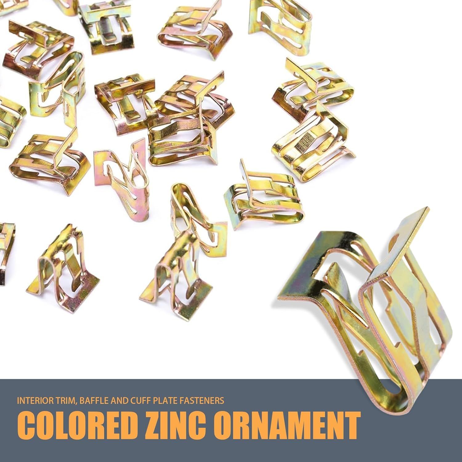 15 PCS Car Fixed Lining Plate Buckle Set, 0.67" X 0.59" Metal U-Shaped Lift Gate Trim Panel Clip, Console Dashboard Trim Clamp Replacement, Universal for Cars Repair Accessories (Gold) image number 1