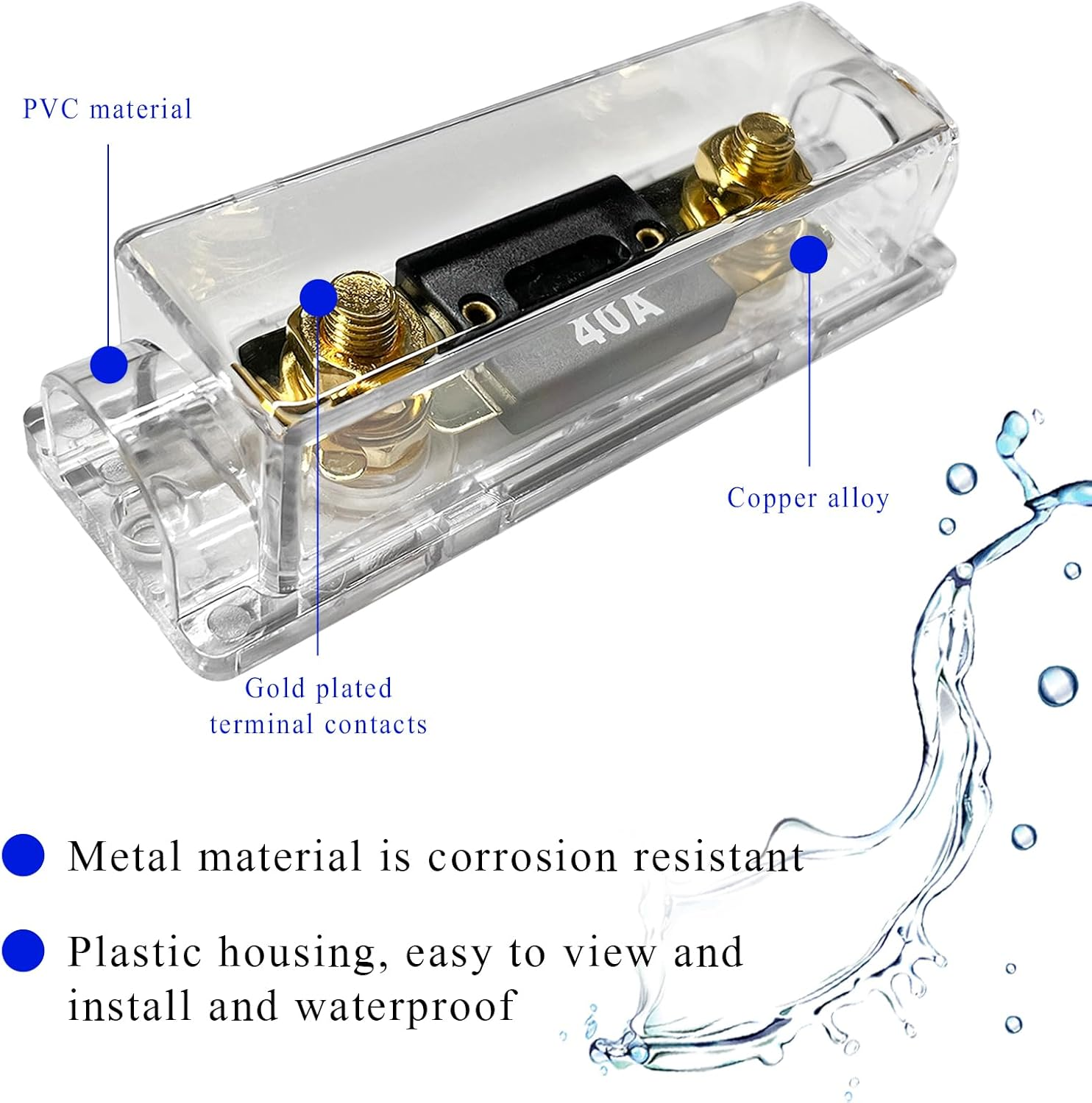 2 PCS ANL Fuse Holder with ANL Fuse, 0/2/4 Gauge AWG In-Line ANL Fuse Holder with 40 Amp Fuse, ANL Fuse & Fuse Holder Block for Alarm Audio Amplifier, Car Accessories (40A) image number 2