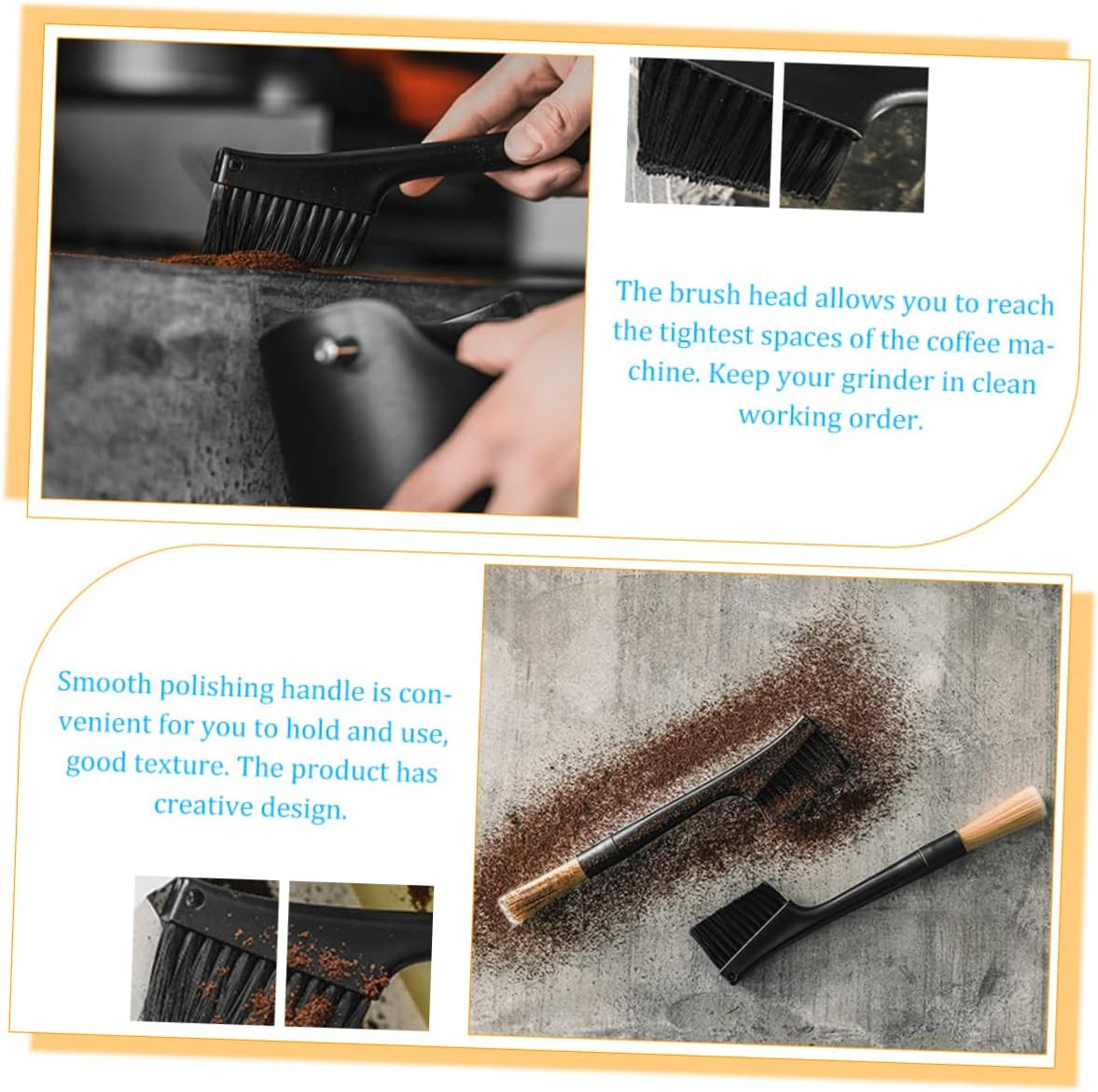 LABRIMP Double-Ended Cleaning Brush for Coffee Machine Espresso Cleaner Soft Bristles Long Handle Multi-Functional for Baking Sugar Tea Powder Keeps Equipment in Order image number 2
