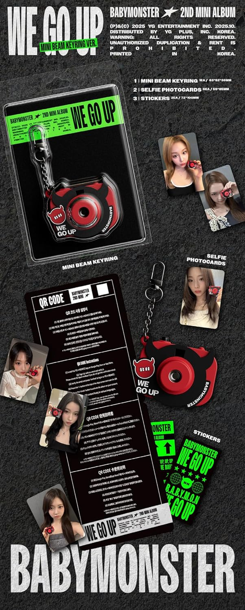 BM BABYMONSTER WE GO up 2Nd Mini Album MD BEAM KEYRING Version Keyring+Selfie Photocard+Logo Sticker+Tracking Sealed image number 1