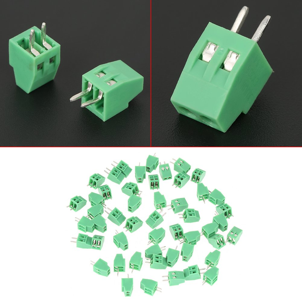 Terminal Block Connector 50Pcs/Set 2 Pin 2.54Mm Pitch Green PCB Universal Screw Terminal Block Connector image number 1