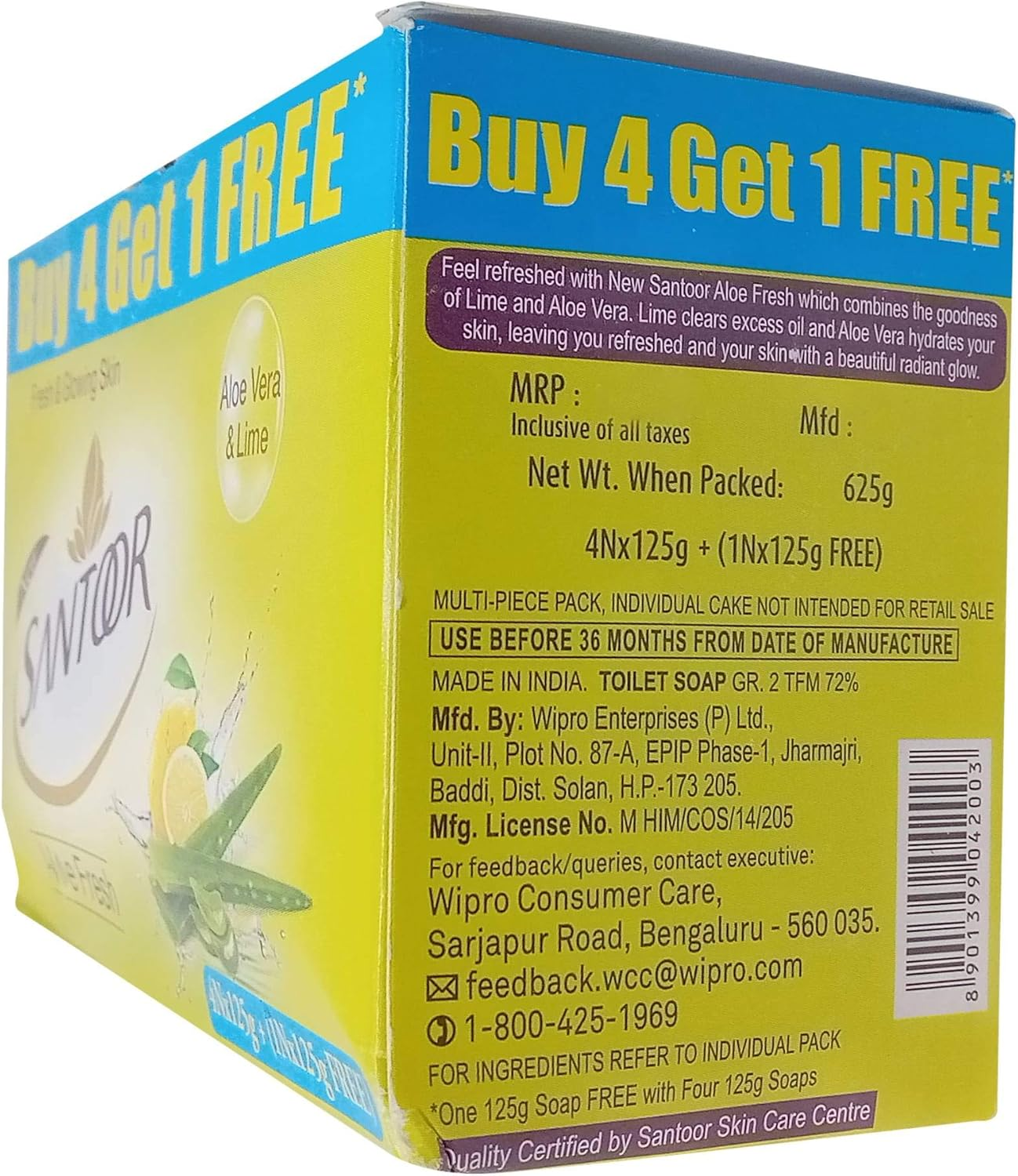 Santoor Soap, Aloe Vera and Lime, 125 G