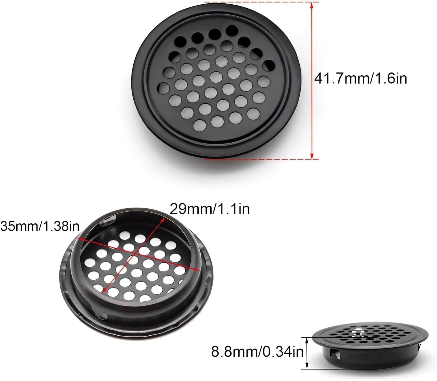 WJUAN 8 Pieces Circular Ventilation Grille Stainless Steel Stainless Steel Ventilation Hole Ventilation Grille round for Kitchen, Bathroom, Cabinet, Bookcase and Wardrobe (Black) image number 3