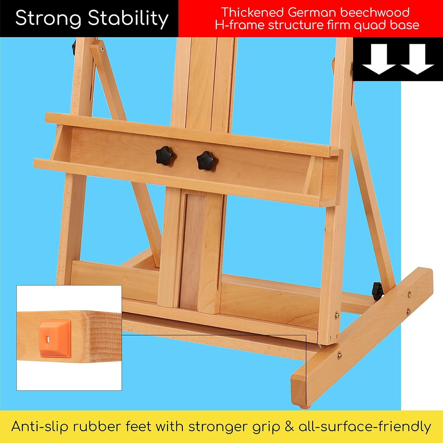 MEEDEN Large H-Frame Easel, Solid Beech Wooden Easel, Painting Art Easel for Display, Easels for Painting Holds Canvases up to 78", Natural image number 5