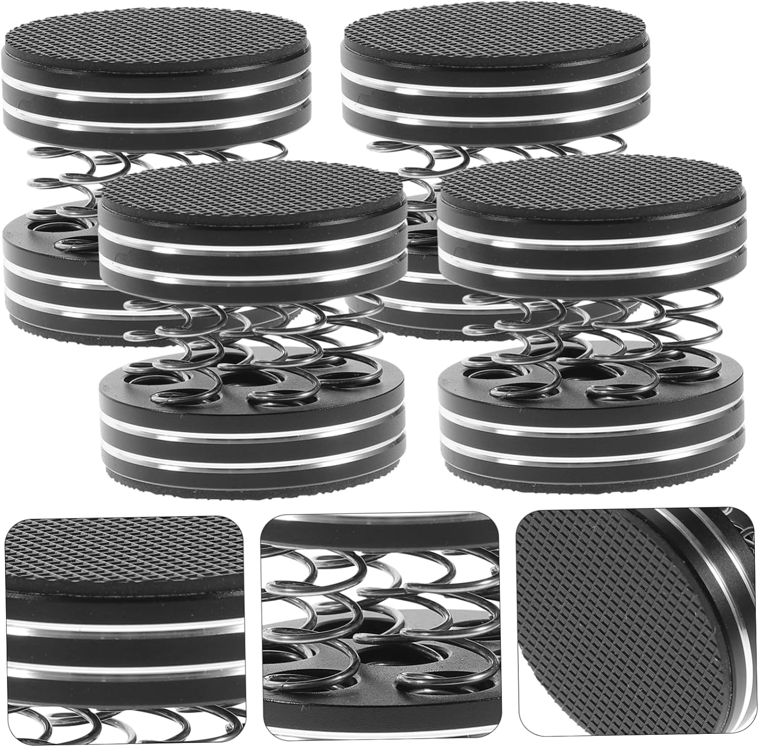 CONGARTENO 4Pcs Speaker Isolation Pads with Spring Vibration Dampers for Hifi Amplifier and Subwoofer, Black Anti-Vibration Speaker Spikes Feet for Home Audio Equipment image number 4