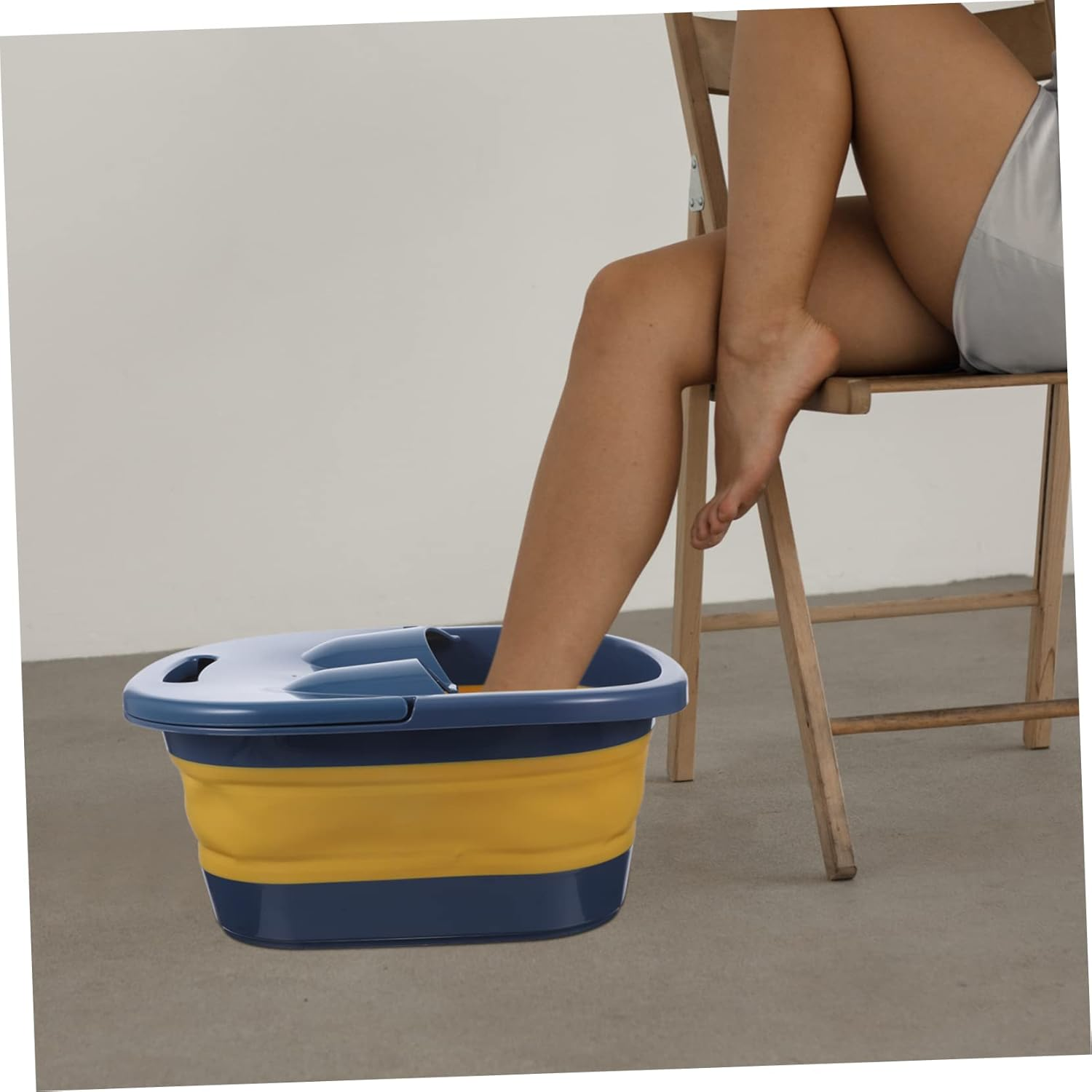 Beatifufu Folding Foot Bath Bucket Foot Soaking Basin Multi-Use Soaking Basin Camping Washer Spa - Blue image number 3
