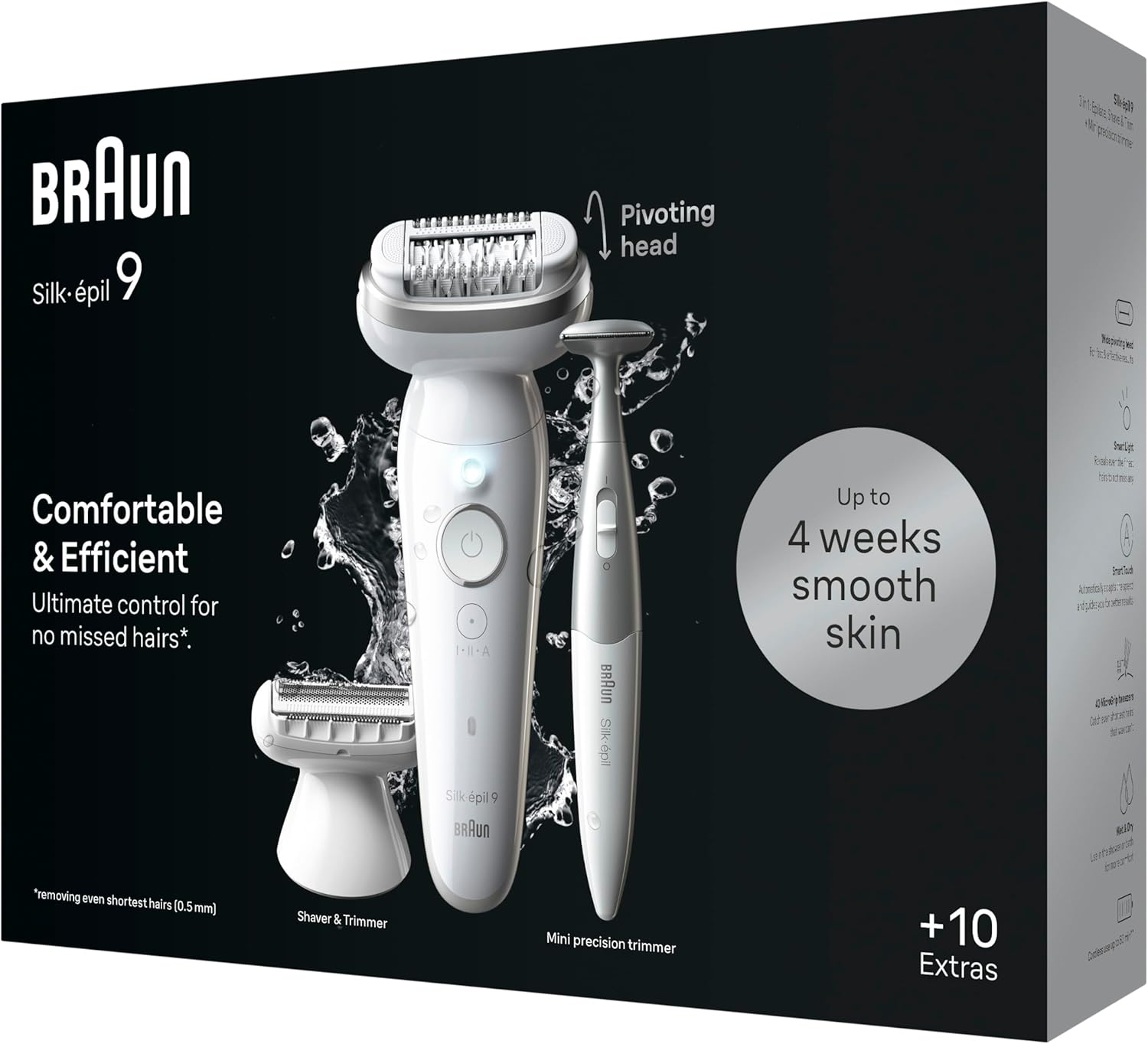 Braun 9-241 3D Silk-&Eacute;pil 9 Epilator for Wet and Dry, Lasting Smooth Skin, Silver image number 2