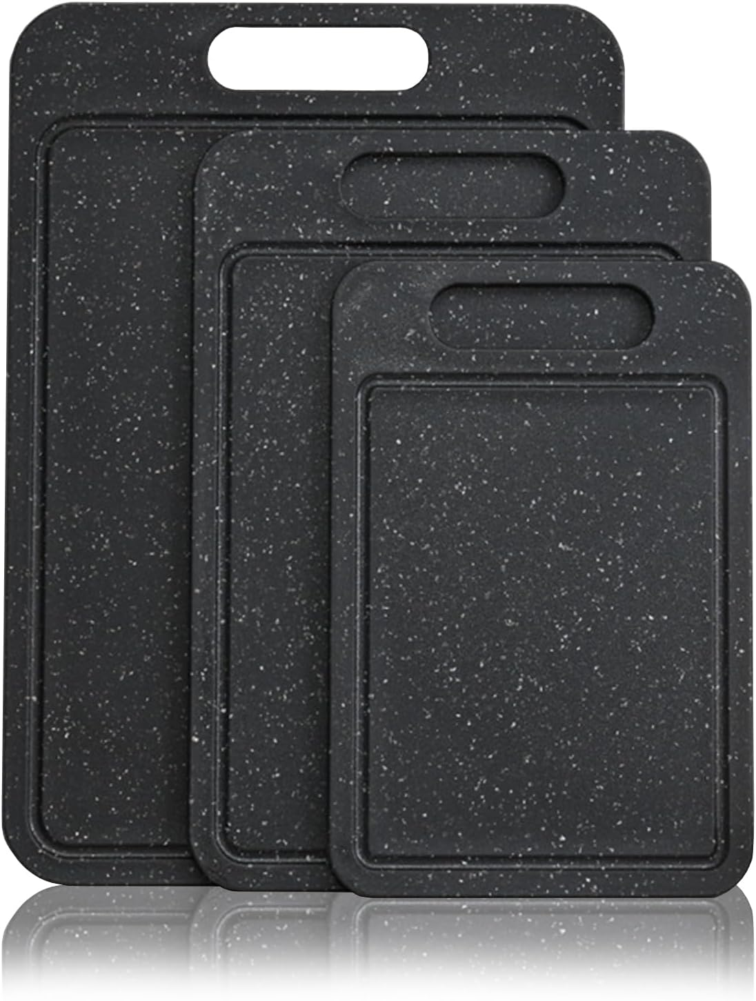 3-Piece Kitchen Chopping Boards with Non-Slip Feet & Juice Grooves & Carrying Handle, No BPA Plastic Cutting Board Set, Dishwasher Safe, Easy Grip Handle, Reversible Cutting Board, Black image number 3