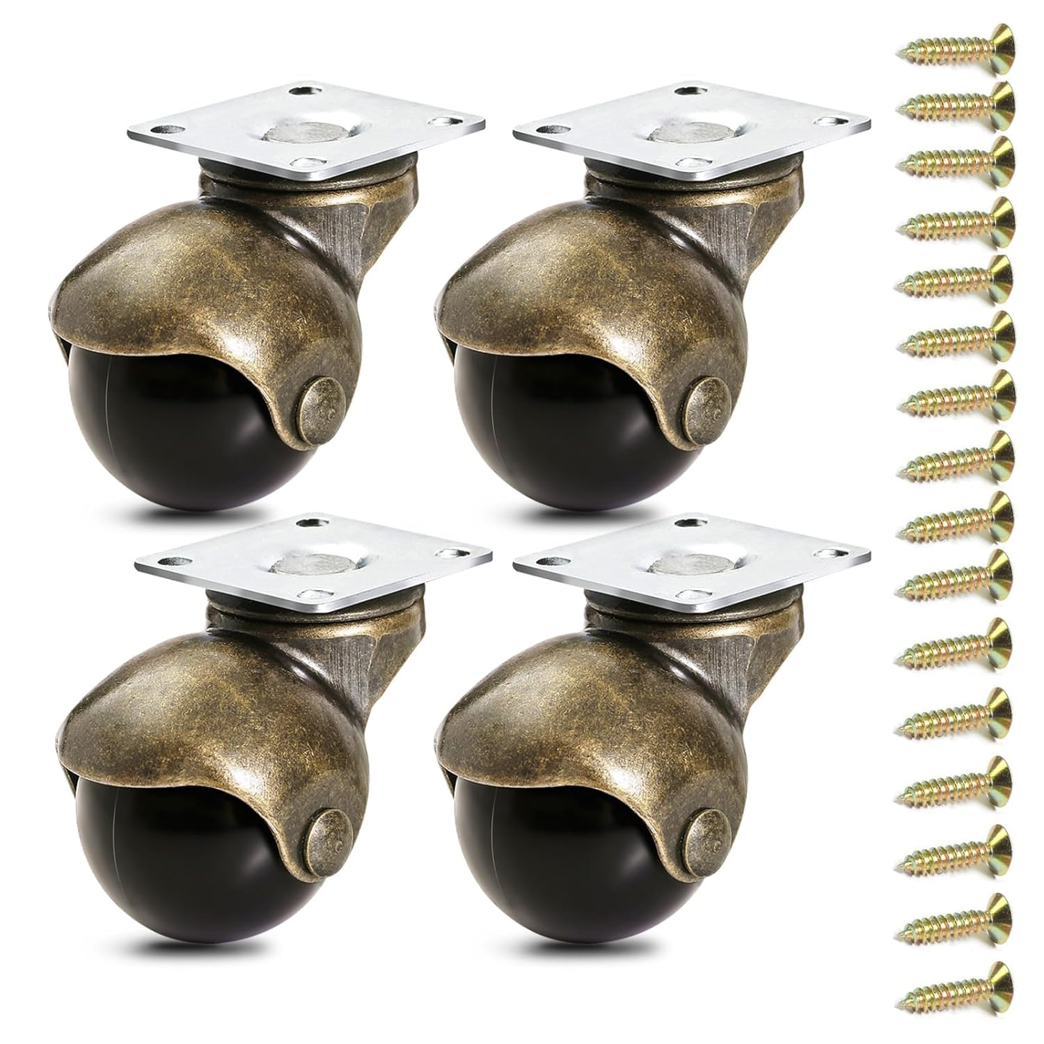 Anyke 1.5" Ball Caster Small Caster Wheels for Sofa Furniture,Bench & Ottoman Using for Hardwood Floor (Antique Gold,Pack of 4)