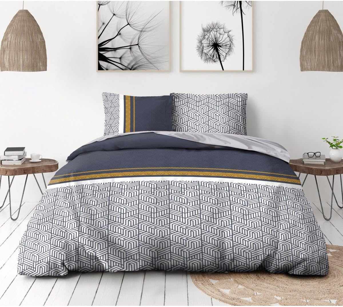 Home Linge Passion Duvet Cover - 3 Piece | 100% Cotton - 57 Thread | 2 Person - 240 X 260 Cm | Tilt Navy Blue image number 1