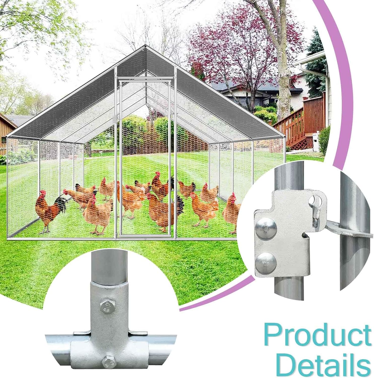 Chicken Coop Large Rabbit Hutch Pet Cage, Walk in Poultry House Coops Hen Run Ferret Habitat Farm Enclosure,2.75 X 8 X 1.92 M image number 3