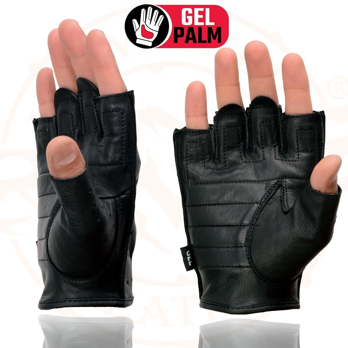 Milwaukee Leather SH195 Men'S 'Open Knuckles' Black Leather Fingerless Gloves with Gel Palm - Medium image number 2
