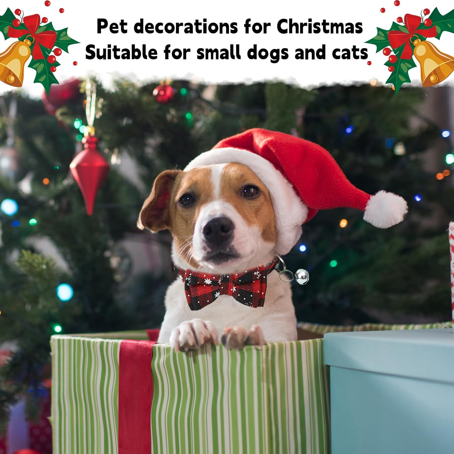 2Pcs Christmas Cat Bow Tie Collars with Bells, Adjustable Cat Collars with Quick Release Buckles, Christmas Red Green Plaid Kitten Collars Bow Ties, Cat Dog Pet Christmas Outfit Costume Accessories image number 2
