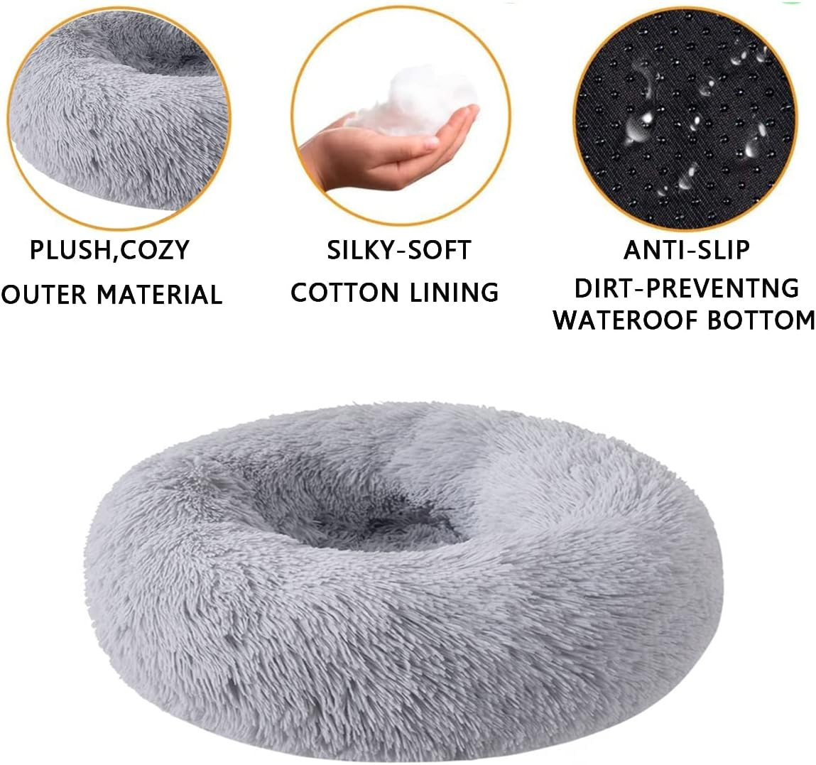 Dog Bed Calming Dog Bed & Cat Bed, Anti-Anxiety Donut Dog Cuddler Bed, Warming Cozy Soft Dog round Bed, for Small Medium Dogs and Catsbrowndiameter20In image number 3