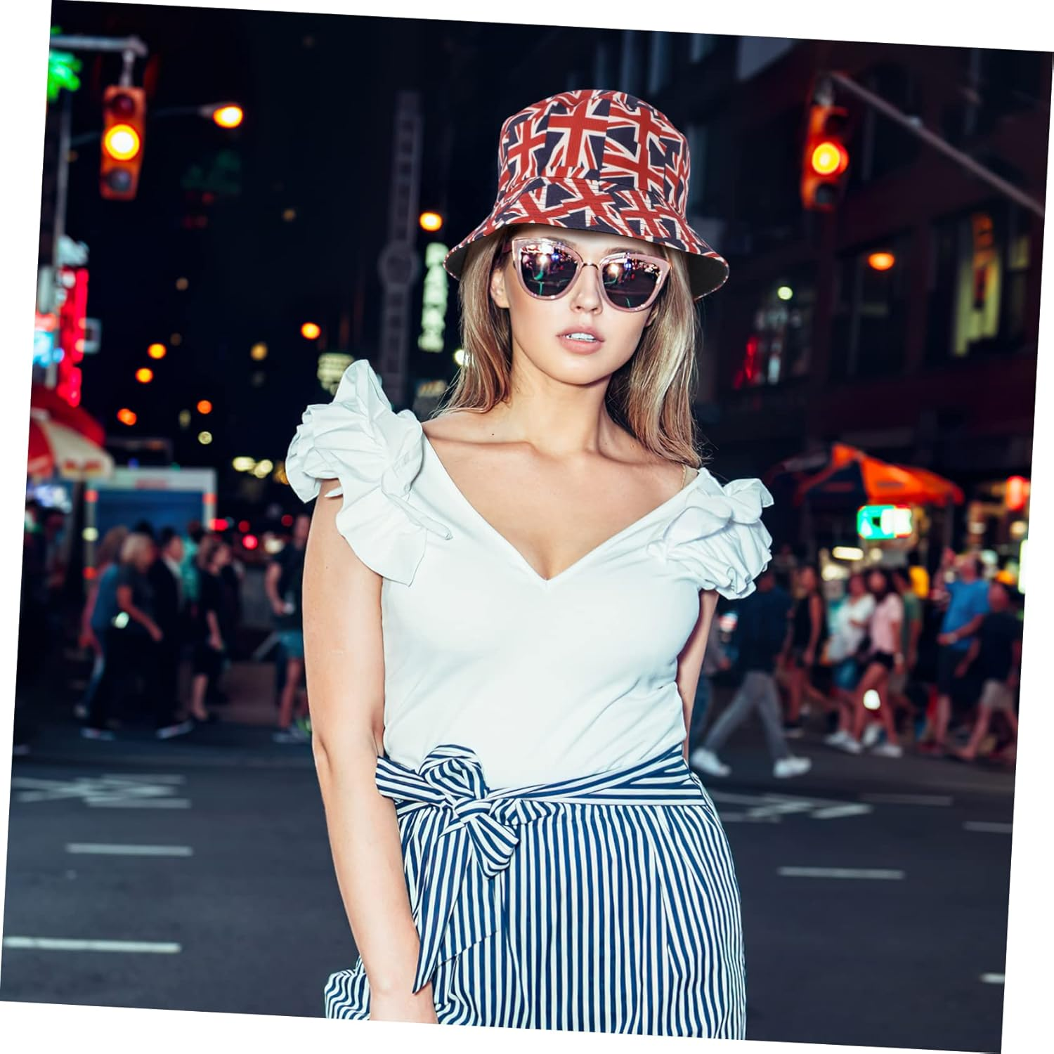 HAPINARY Reversible Union Jack Bucket Hat for Women Teen Girls Fashionable Sun Fits for Festivals Outdoor Activities Unique Flag Print Design Red image number 4