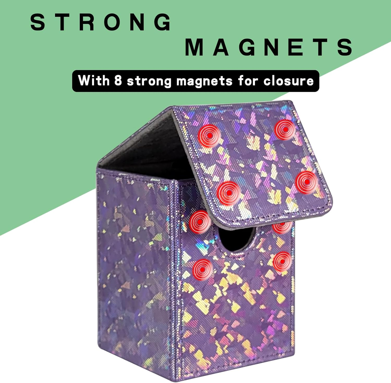 Dmoicols Sparkly Card Deck Box Holds 100+ Single Sleeved Cards,Leather Card Storage Case,Mtg Commander Deck Box with 2 Dividers Fit TCG CCG Magic Cards Vertical (Sparkly Purple Piece) image number 5