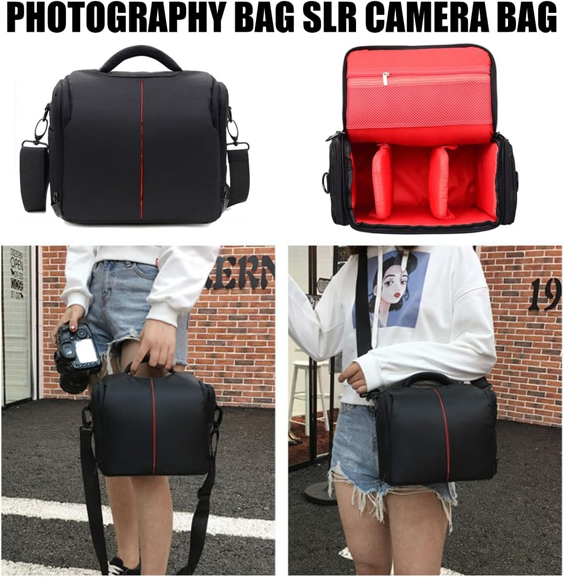 AIMALL Shoulder Digital Photography Bag, 10.2&times;5.3&times;8.2In SLR Camera Bag with Customizable Interior & Multiple Pockets, Black image number 1