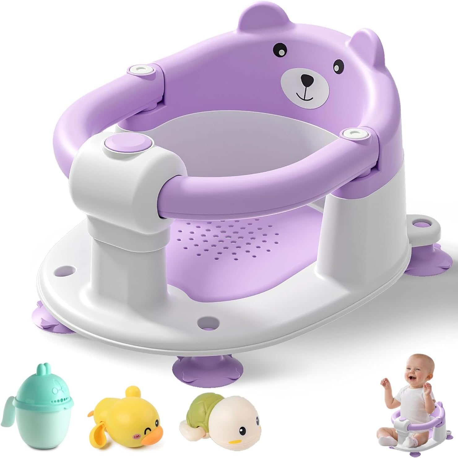 Baby Bath Seat for Babies 6 Months & Up, Toddler Bath Seats for Babies Sitting Up, Non-Slip Infant Bath Tub Chair with 4 Suction Cups & Soft Cushion for Shower, Compact Toddler Bathtub Seat Purple image number 6