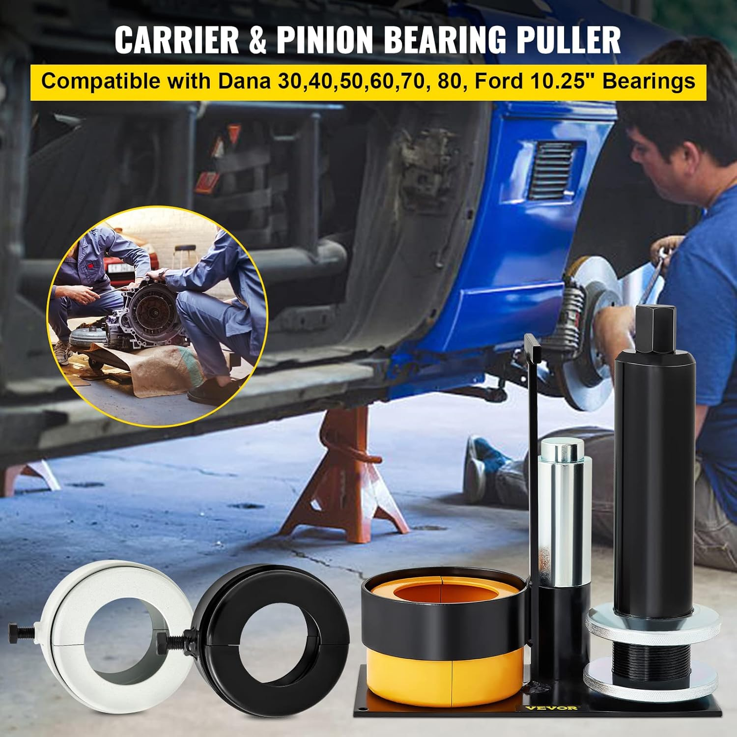 VEVOR Carrier & Pinion Bearing Puller, Compatible with Dana 30,40,50,60,70, 80, Ford 10.25" Bearings, Pinion Puller Tool with 3 Clamshells, 45# Steel Clamshell Bearing Puller for Auto Repair image number 5