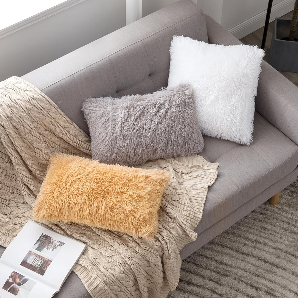 MIULEE Pack of 2 Luxury Faux Fur Throw Pillow Cover Deluxe Christmas Decorative Plush Pillow Case Cushion Cover Shell for Sofa Bedroom Car 18 X 18 Inch White image number 3