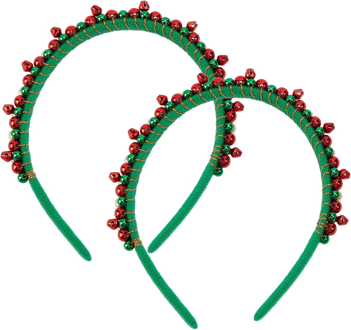 NICENEEDED Pack of 2 Christmas Headbands with Bells Red Green Gold Tone Christmas Bells Hair Band for Women Hair Accessories for Christmas Parties image number 4