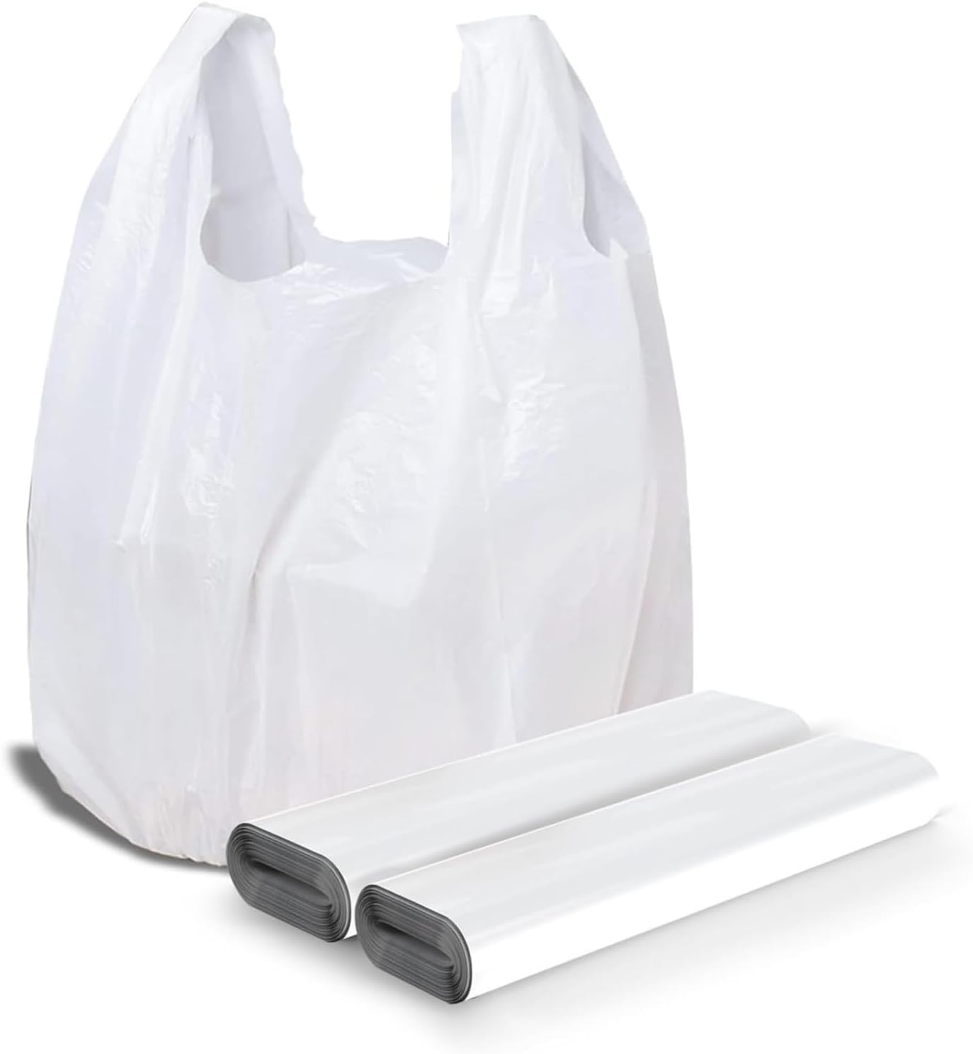 Plastic Bags, 100 Count T Shirt Bags, JOMWEN Plastic Bags with Handles for Grocery Shopping & Small Business, Heavy Duty Recyclable White Bag, 30Cm X 48Cm image number 1
