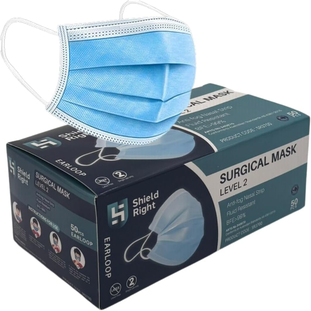 Shield Right Level 2 Surgical Face Masks 50 Pack &ndash; 3-Ply Disposable Masks with Latex-Free Earloops and Adjustable Nose Bridge image number 5
