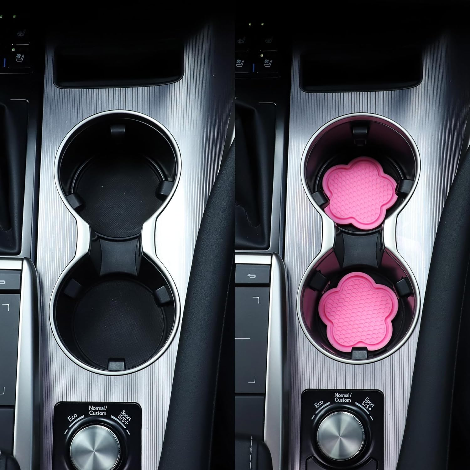 Garhomxy Car Cup Coaster, 4Pcs Universal Non-Slip Cup Holder Coaster, PVC Flower Shaped Car Cup Holder Coaster, Crystal Car Accessories Interior (Pink)