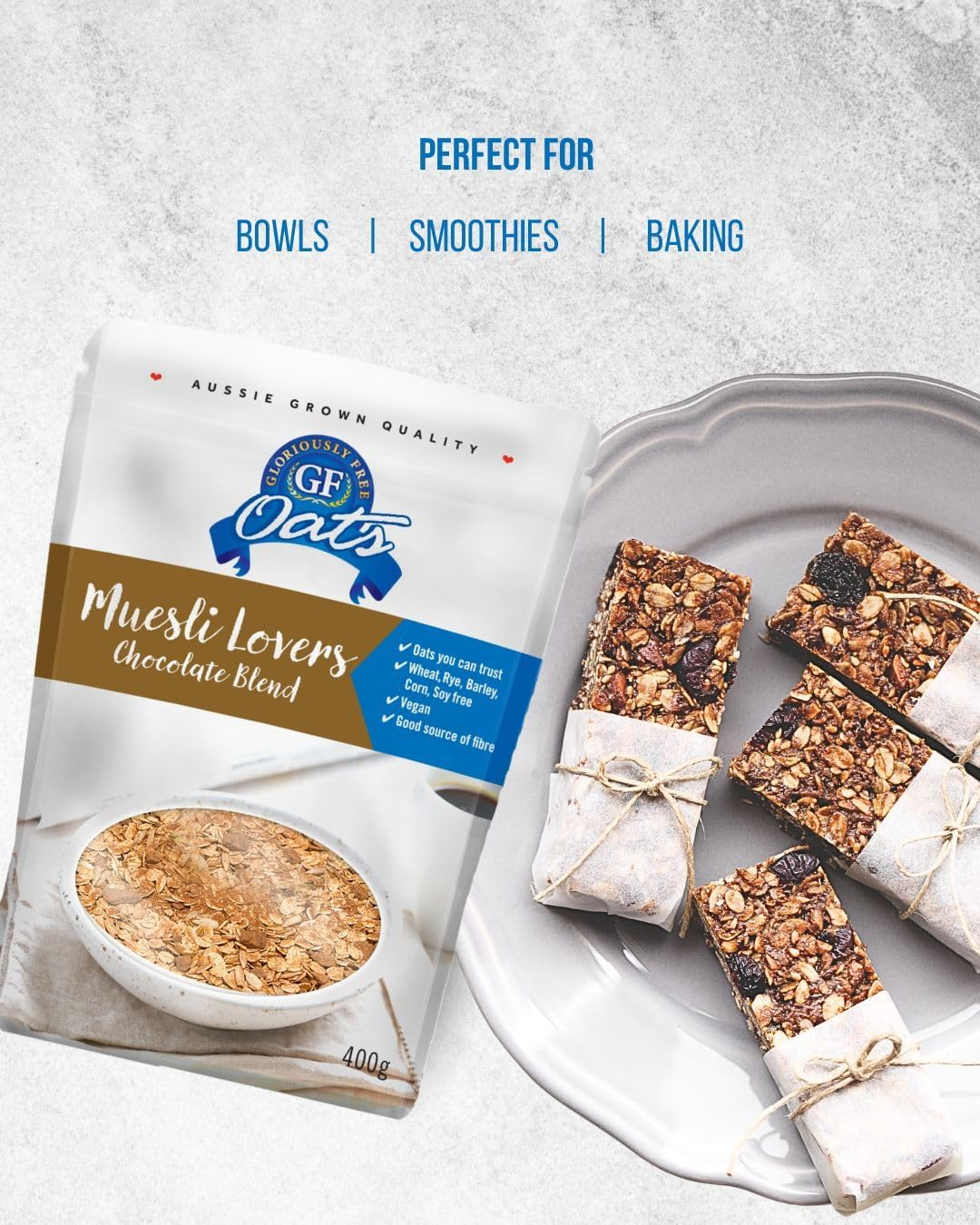 GF Oats Muesli Starter Pack | Nil Gluten Contamination | 4 X 400G Pack| 10 Serves per Pack | Includes 4 Flavours | Free from Wheat, Rye, Barley, GMO, Dairy, Egg & Soy. Vegan Granola Alternative